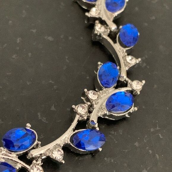 Something Blue Vine & Leaf Bridal Bracelet with CZ Crystals in Silver Tone Metal - Picture 5 of 8